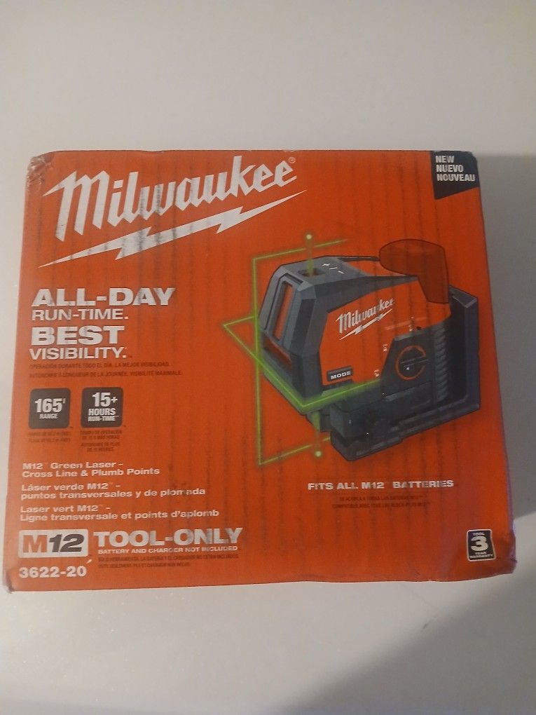 Milwawkee M12 Cross Line & Plumb Points Green Laser