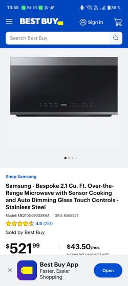 Samsung - Bespoke 2.1 Cu. Ft. Over-the-Range Microwave with Sensor Cooking and Auto Dimming Glass Touch Controls - Stainless Steel
