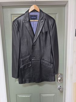 Paul Fredrick Black Leather Blazer Jacket