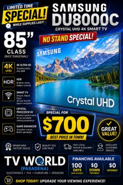 SAMSUNG 85 DU800C 85 INCH CRYSTAL UHD SMART 4K TV