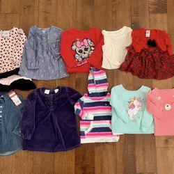 Baby girl 10 piece top shirt lot size 18 months  10 piece baby girl clothes lot of long sleeve tops shirts, zip up hoodie sweater,  one dress that can