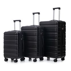 HIFINE TOURIST 20/24/28 3 pcs/set in ABS Spinner Wheel Luggage, Carry on Suitcase, Matching Color, TSA Combination Lock (Black)