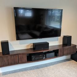 Wood Floating TV Stand/Entertainment Center  101" L Modern/Mid-century