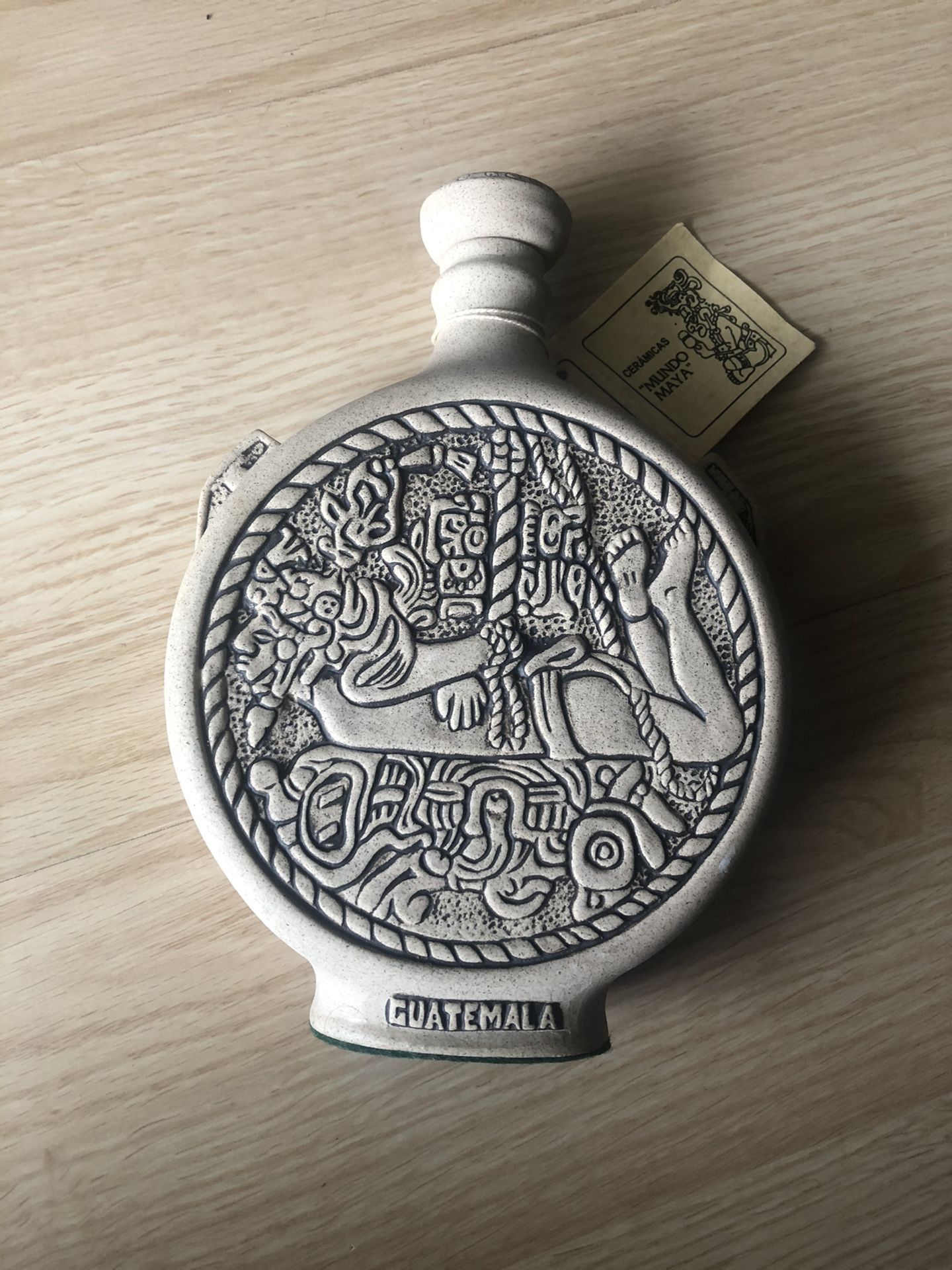 Guatemala Mundo Maya Artisanal Ceramic Stone Tikal Mayan vitrified decanter carafe jug bottle flask canteen container decor owl