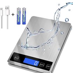 33lb Food Scale, Digital Kitchen Scale Batteries and USB Charging,1g/0.05oz Precise Graduation, Waterproof Stainless Steel with LCD Display Weight Gra
