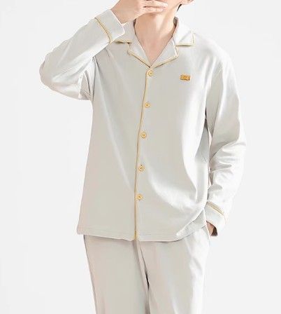 Men's cotton pajama set with cool summer feel, lightweight summer style, 2025 new model, long-sleeved cardigan, suitable for wearing outside as well,