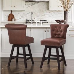 Darl Brown Swivel Counter Stool with Nailhead Trim set of two