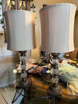 Pair of Bronze Crystal Table Lamps
