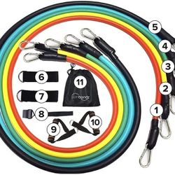 Resistance Bands Set for Workout Bands, Full Kit of Exercise Bands, 11 Piece Includes Door Anchor, Handles, Carrying Bag, and Ankle Straps.