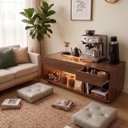 Modern Coffee table with LED Lighting and Glass Top and 2 floor chairs