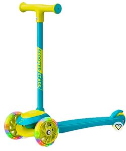 Yellow/ Blue Mini 3-Wheel Kids Scooter, LED Light-Up Wheels!