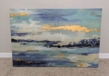 Wall Art Canvas Ocean Blue Gold Colors painting