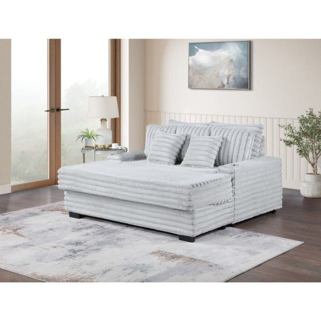 Corduroy Oversized Sofa Chaise Lounge Chair with Cupholders and USB Charging Port