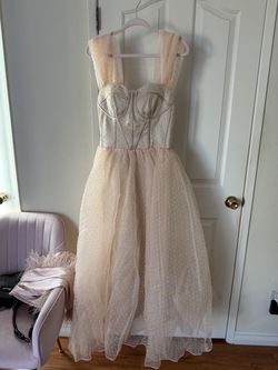 Puffy champagne gold dress off the shoulder