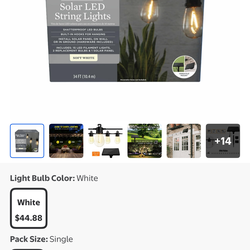 Better Homes & Gardens solar LED String Lights 34FT, 15 bulbs, solar panel soft white