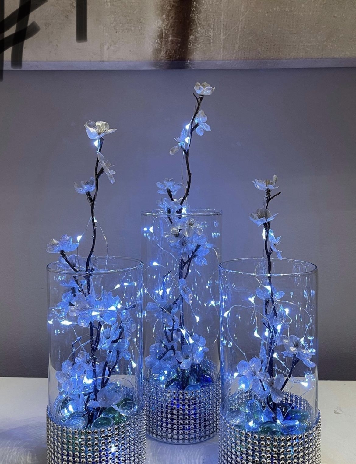Silk Flowers Glass Vase Led Lights