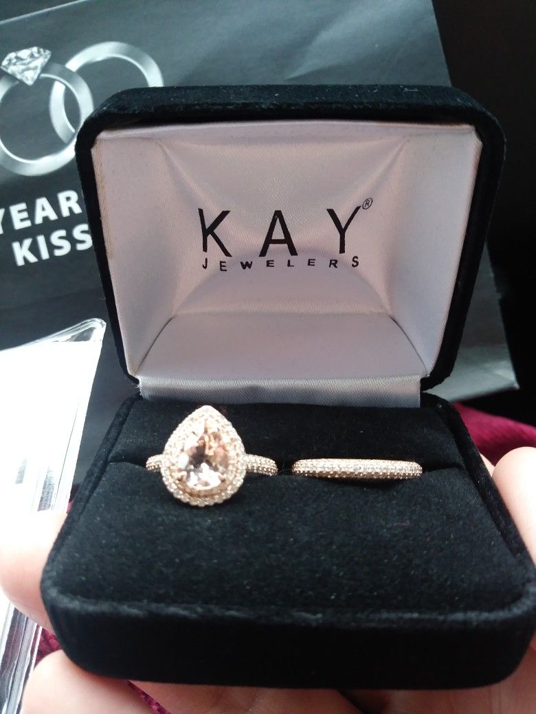 Pear Shaped Morganite Engagement Ring 5/8 ct tw Diamonds 14K Rose Gold