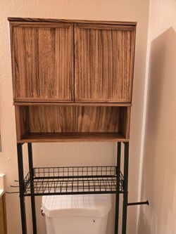 Over-the-toilet storage shelf bamboo and steel