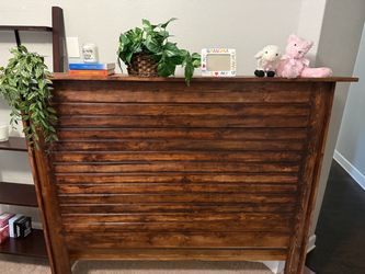 Oversized Queen Wood Headboard with Built-In Plant & Display Shelf