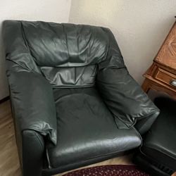 Green Leather Chair And Ottoman 