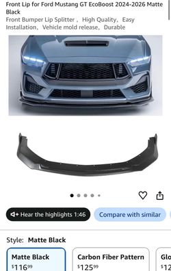 Ford Mustang GT Front Bumper Lip Splitter Matte Black 2024-2026