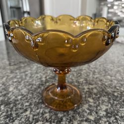 Vintage Amber Glass Pedestal Bowl – Decorative Candy / Fruit Dish