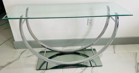 Glass Top Chrome Console Table