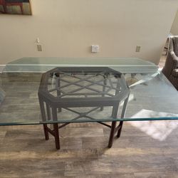 Glass & Mahogany Dining Table 