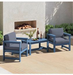 SERWALL 3 Pieces HDPE Outdoor Sofa Bistro Set with Cushions, Outdoor Furniture Sofa Sets with Coffee Table and Cushions, All Weather Conversation Soci