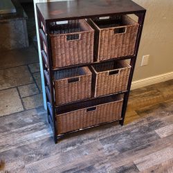 Wood & Wicker 5-Basket Storage Shelf 