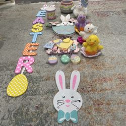 Lot of Easter, bunny, spring hanging decorations, stuffed animals, decorative items Lot of Easter, bunny, spring hanging decorations, stuffed animals,