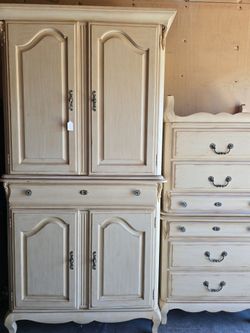 French Provincial Armoire and Chest of Drawers Set
