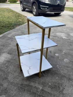 Gold Medal Frame Faux White Marble Top Tiered Side Table