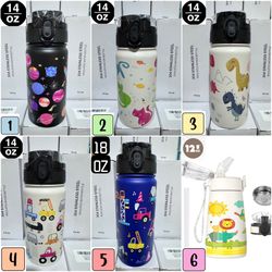 Kids Water Bottle (Straw Lid) - 14 Oz Stainless Steel Travel Bottle, Double Wall Vacuum Leak Proof Kids Cup for School Boys Girls,Solar System