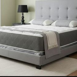 BRAND NEW KING SIZE GRAY BED FRAME WITH NEW MATTRESS SET/FAST DELIVERY