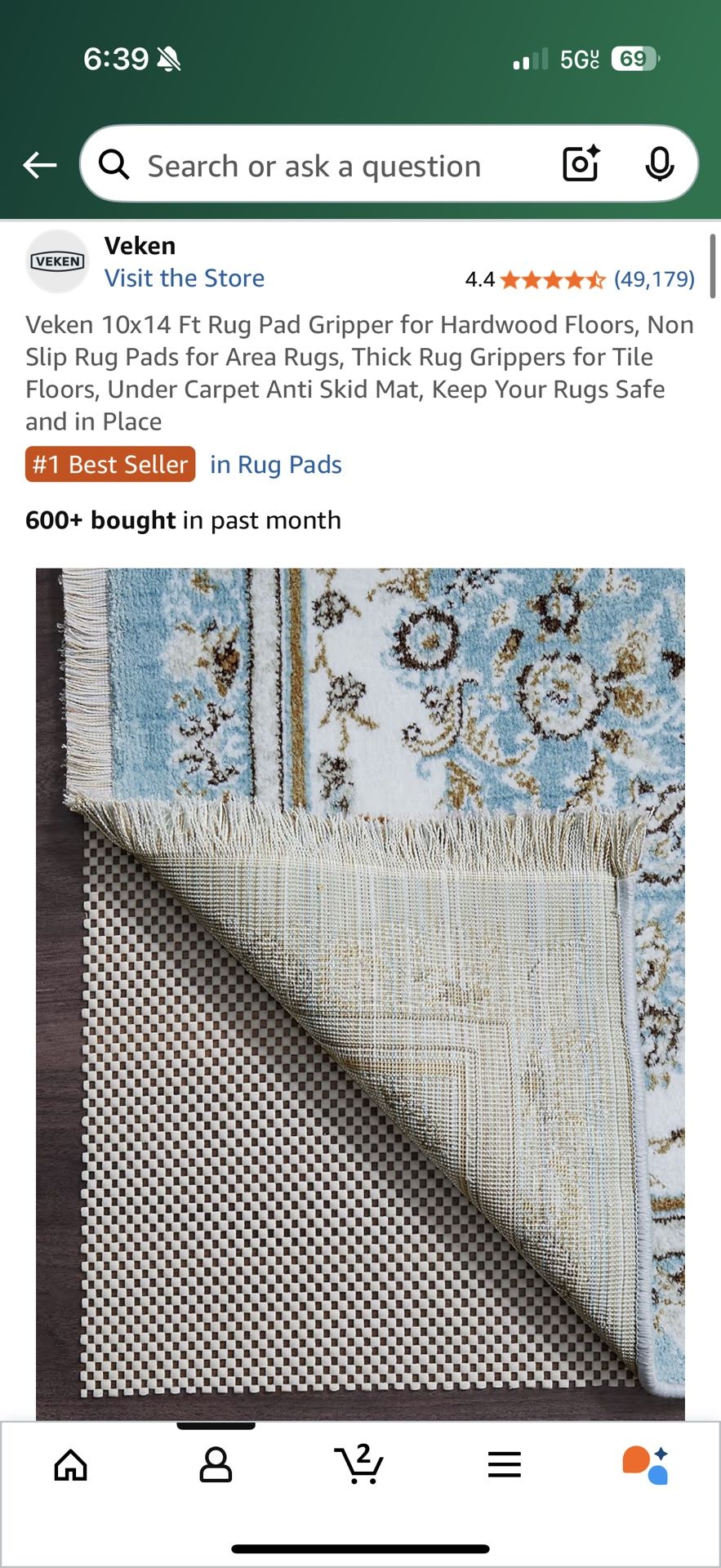 10x14 Ft Rug Pad Gripper