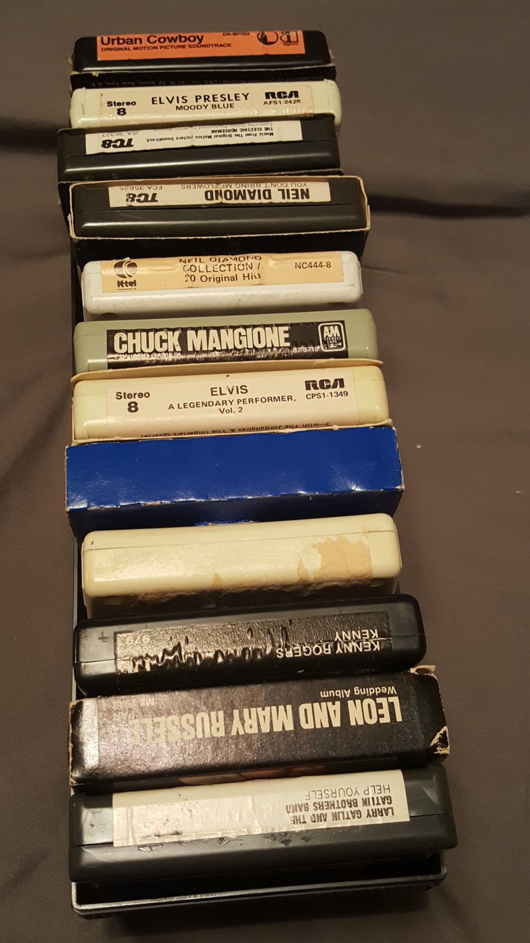 8 track tapes, pink floyd and led zepplin 80s banners