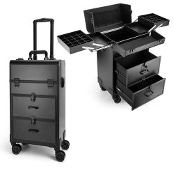 Yokilly Rolling Makeup Train Case – Professional Cosmetology Trolley with Wheels & Drawers (Black)