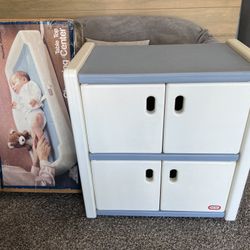 Vintage Fisher Price Blue And White Changing Table And Cabinet / Dresser