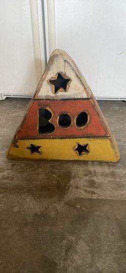 Wooden Halloween Candy Corn Boo Decoration