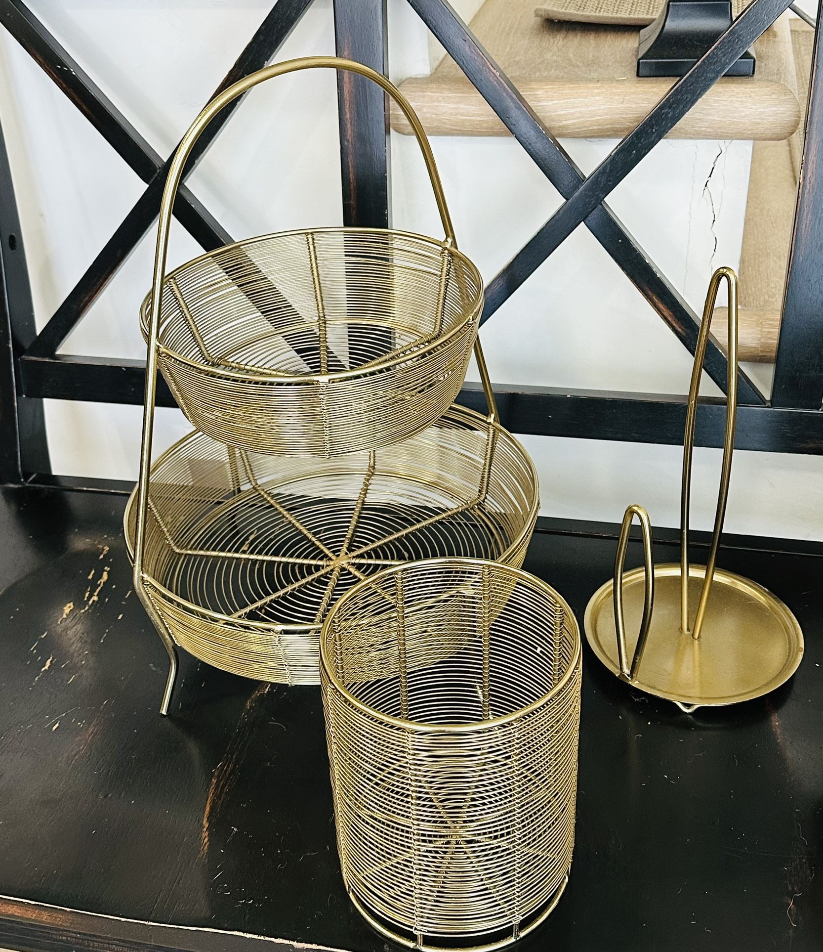 Two Tiered Gold Basket, Utensil Holder And Paper Towel Holder Target Threshold 