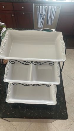 3-Tier White Ceramic Serving Tray Stand