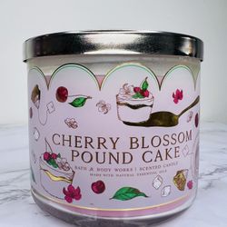 Bath & Body Works Cherry Blossom Pound Cake 3-Wick Scented Candle NEW