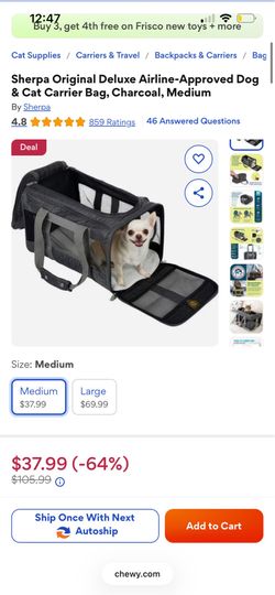 Sherpa Original Deluxe Airline-Approved Dog & Cat Carrier Bag, Navy Blue Color, Medium