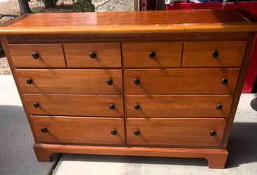 Solid Wood Bedroom Set — Dresser, Mirror, Armoire & Queen Headboard