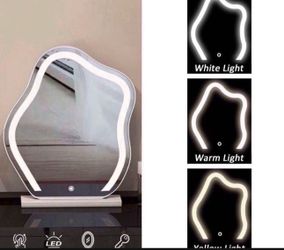 Vertical Vanity Mirror,Anti-Fog Large Circle Makeup Mirror, 3-Color Dimmable LED Light,Cloud Shaped Makeup Mirror with LED Light(Color:White
