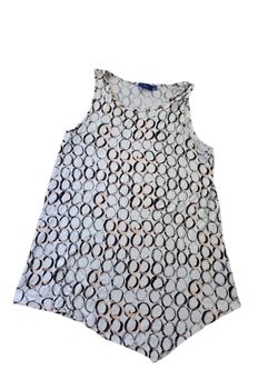 Apt. 9 sleeveless black/white/peach abstract circle print tunic top, L. EUC.