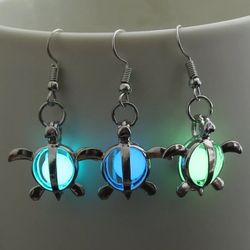 New Blue Solar Luminous Sea  Turtle Earrings