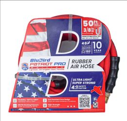 Rubber Air Hose 50 ft, 3/8 - Patriot Pro Brand - Lightest and Most Flexible with 1/4" MNP