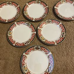 Lot Of 6 Christmas Gibson Red Plaid Dessert Plates